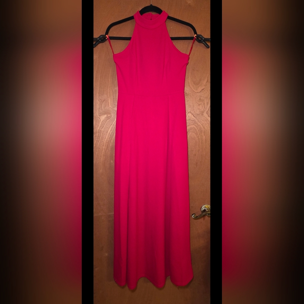 Mushare Red Halter Neck Slit Gown
